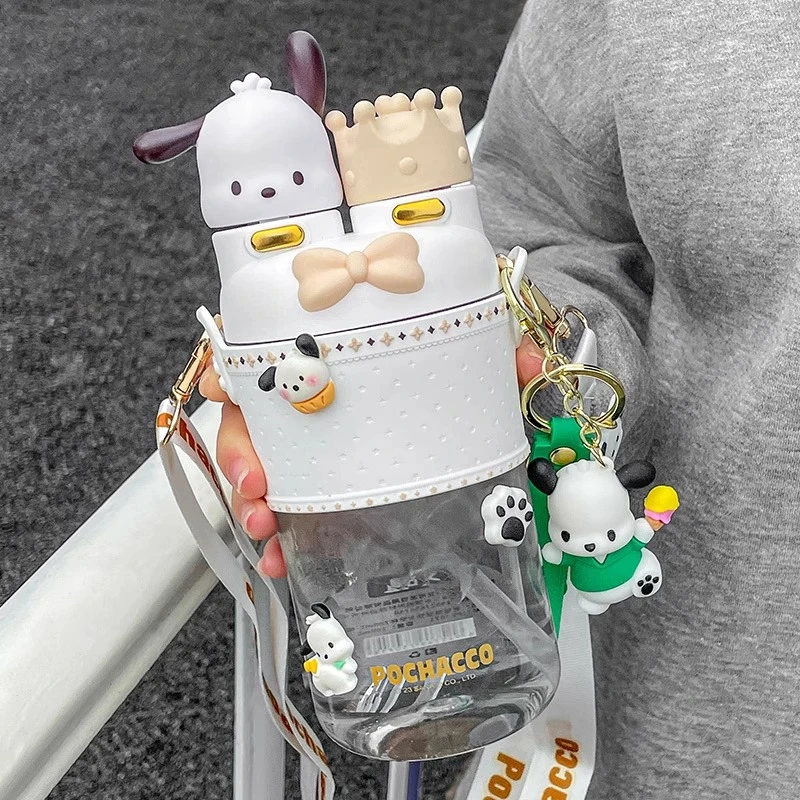 三丽鸥帕恰狗水杯带吸管女生可爱塑料双饮杯子耐高温儿童水壶防摔