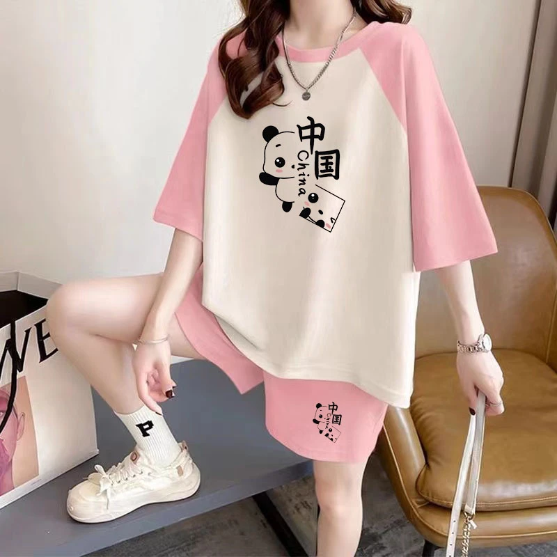 2025新款爆款夏季休闲运动套装女短袖短裤两件套大码宽松显瘦遮肉