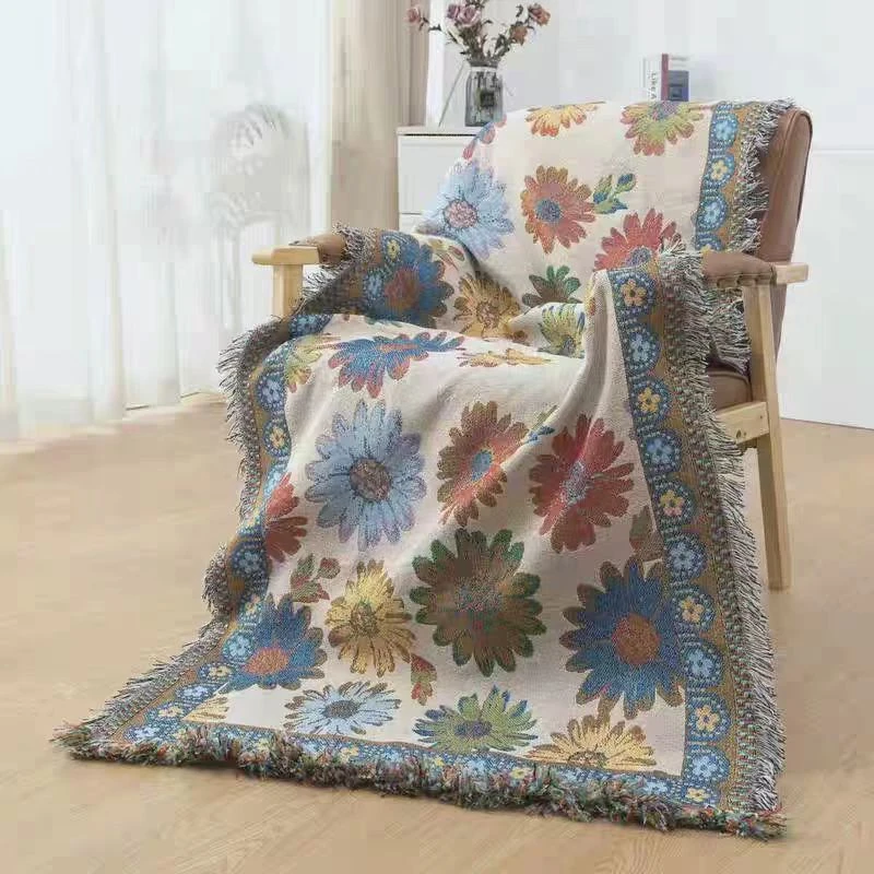 花团锦簇90*90±5cm沙发毯针织古风沙发巾椅子布一片式沙发垫休闲