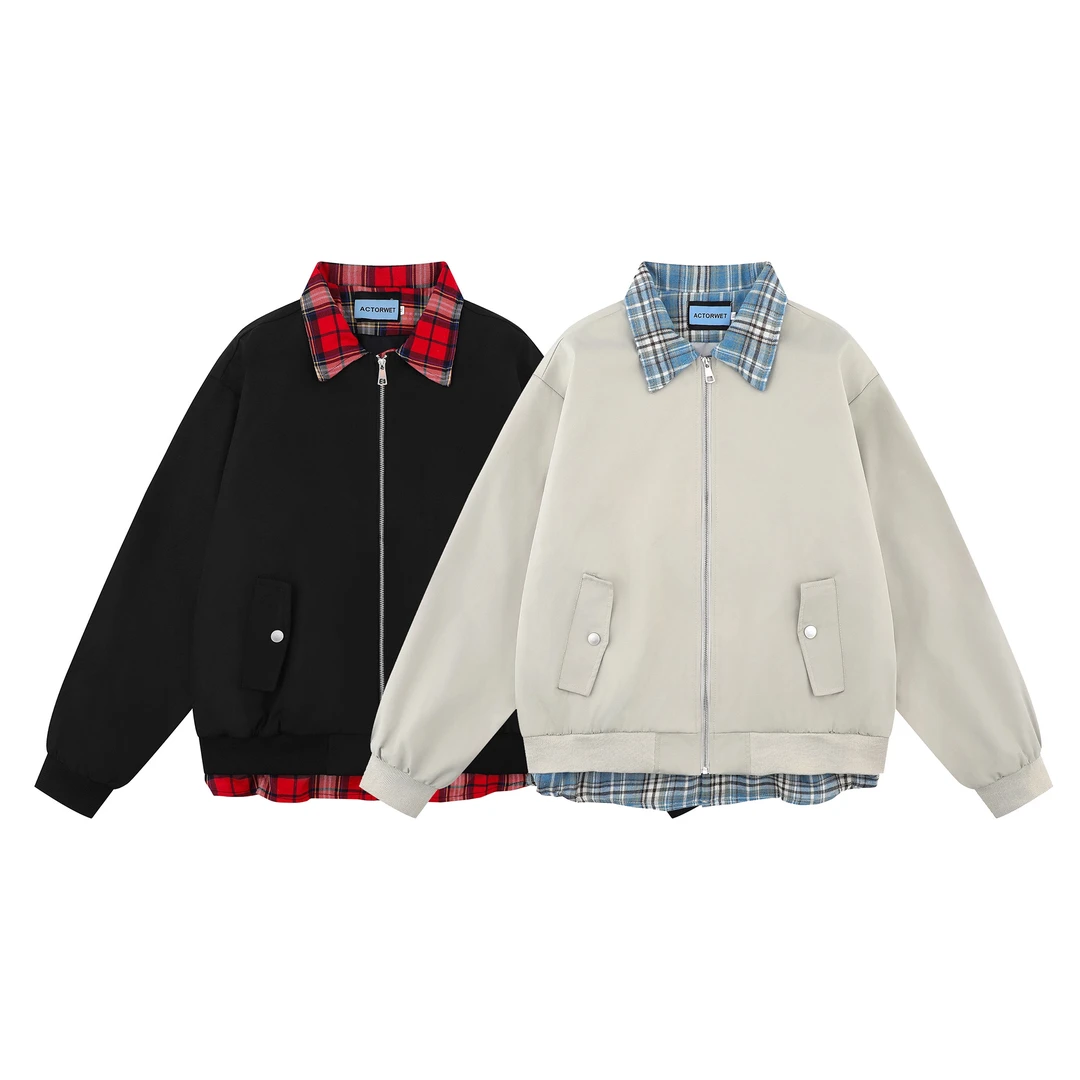 【慌慌】2025春季新款美式复古vintage拼接假两件设计感夹克外套