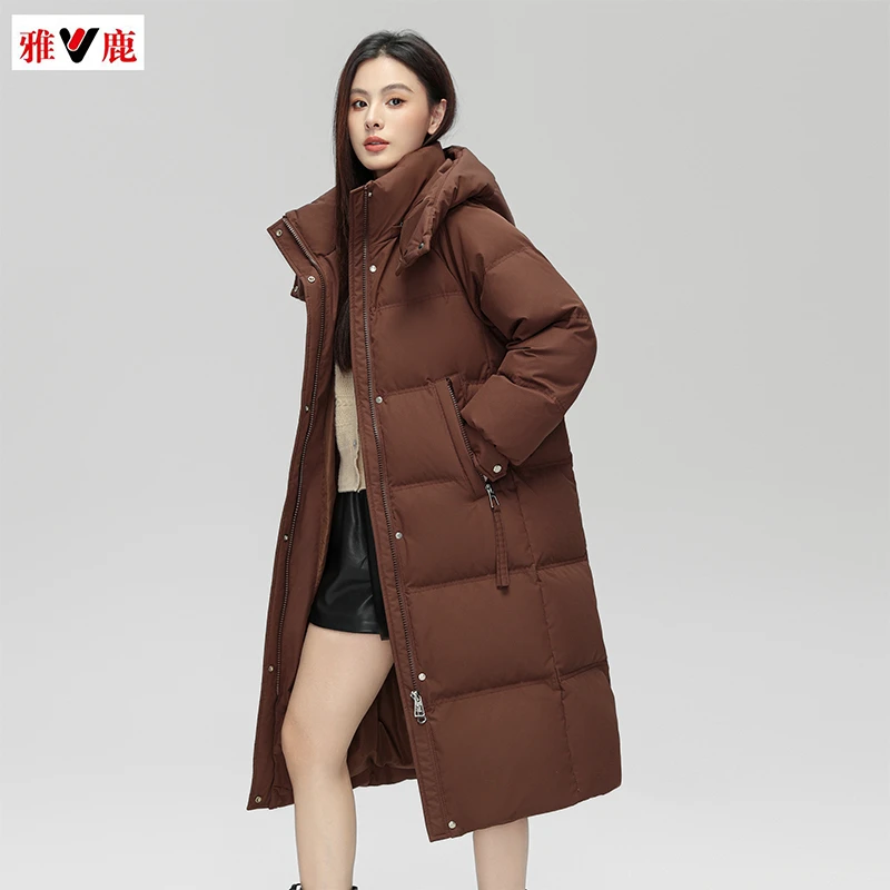 V/雅鹿官方正品2025新款冬季女士长款加厚羽绒服连帽保暖防风韩版