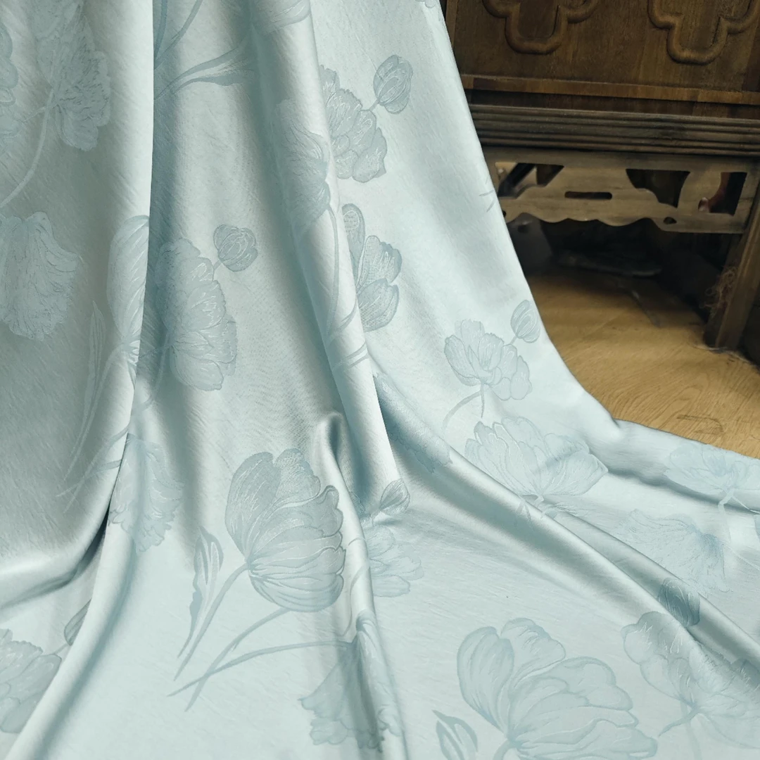 【BA1311】冰蓝醋酸提花加厚款服装面料丝滑垂顺