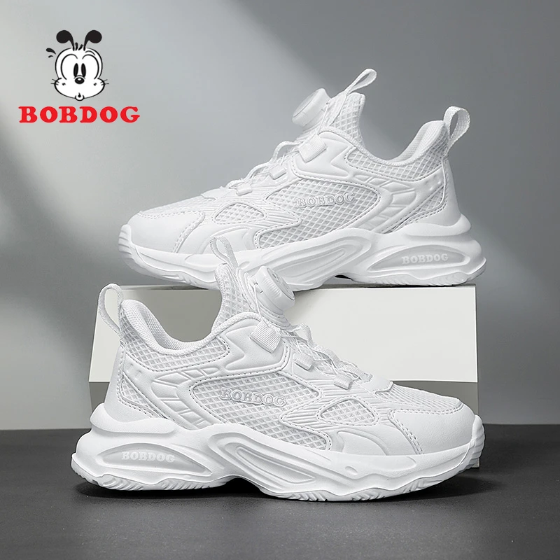 巴布豆男童运动鞋新款女童鞋子防滑时尚舒适小白鞋旋钮扣跑步鞋