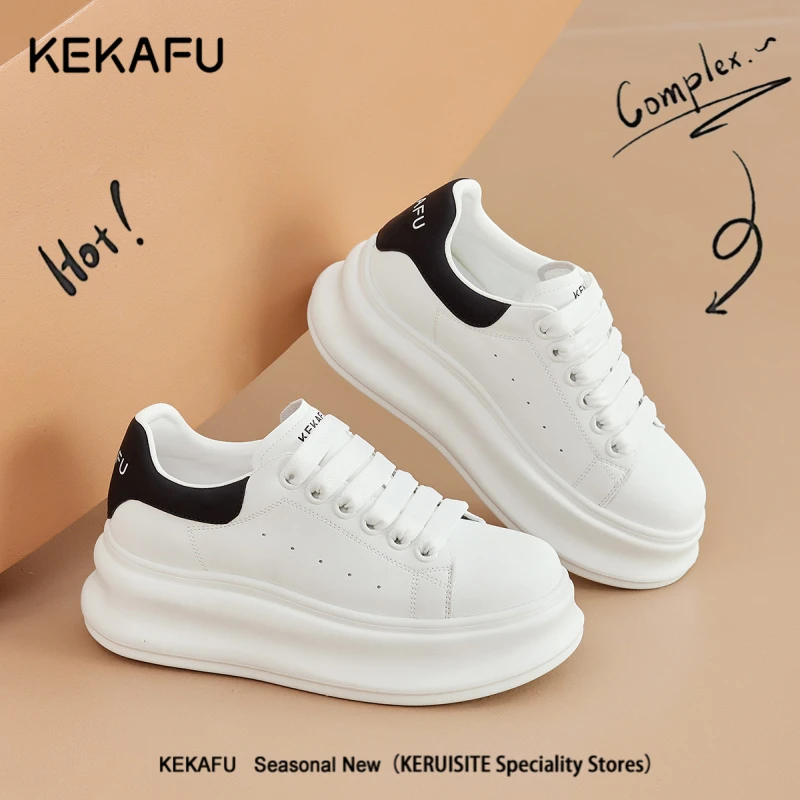 珂卡芙正品厚底增高不累脚休闲透气小白鞋女2025春季新款运动板鞋