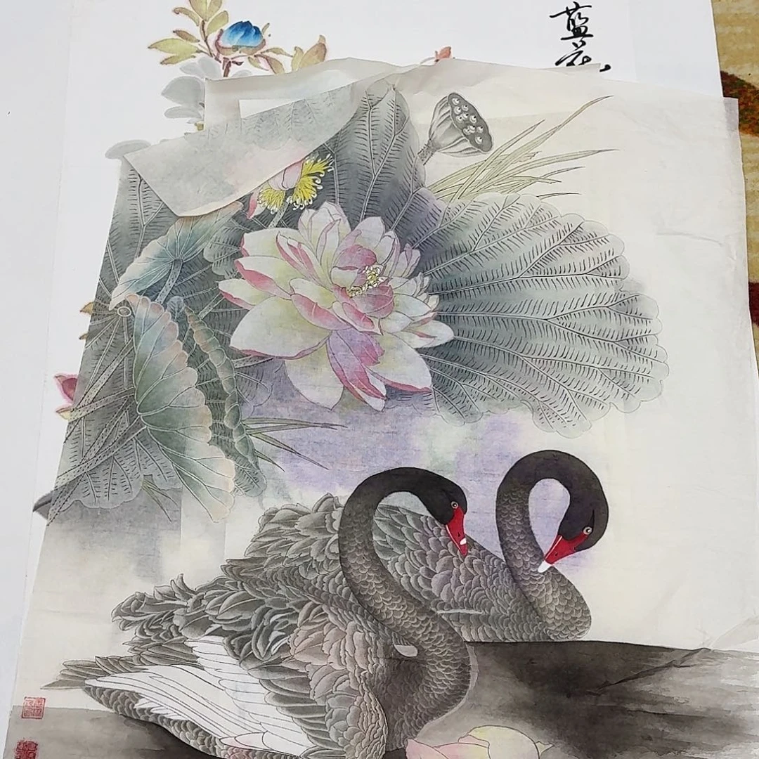 音***主国画四尺三开手绘作品