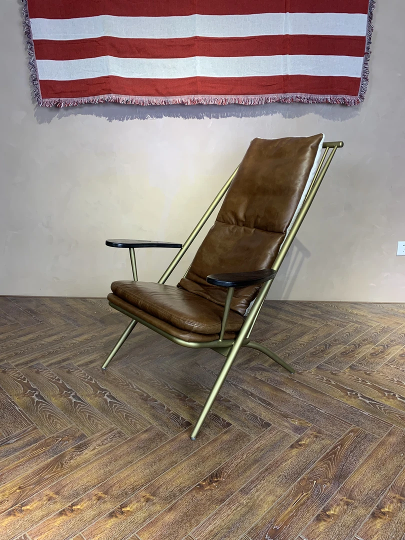 金属框架休闲椅 真皮靠包阳台躺椅客厅家用 脚踏