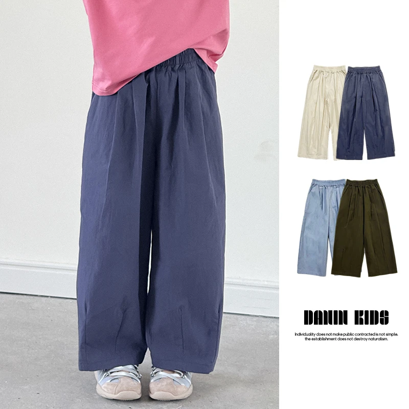 【嗒囜】舒适透气32支棉锦~女童裤子25夏装舒适宽松九分阔腿休闲裤