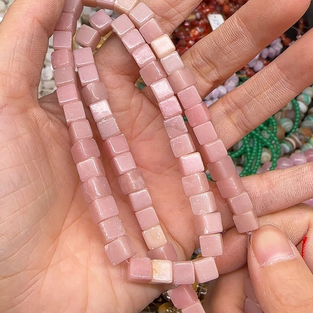 玛瑙/玉髓合金珠宝半成品粉澳宝6mm方糖一条