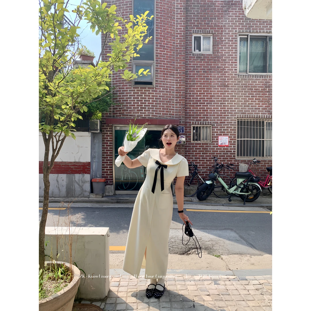 知葵微胖【曼蒂小香】初秋法式赫本风翻领气质连衣裙12253L7927