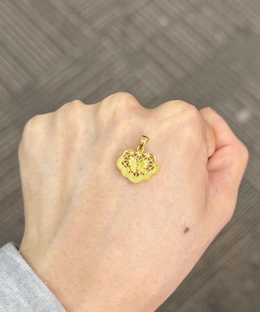 足金999 蝴蝶锁片吊坠