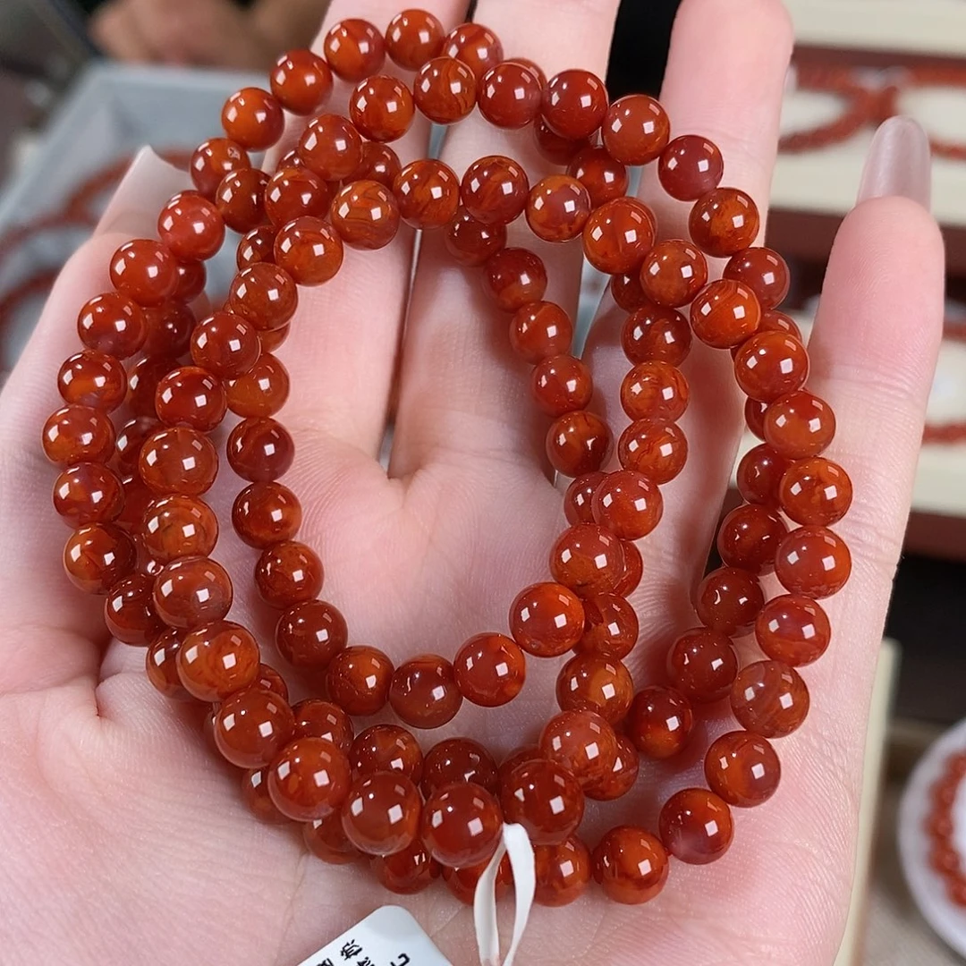 南红玛瑙未镶嵌手串原矿6mm火焰纹多圈