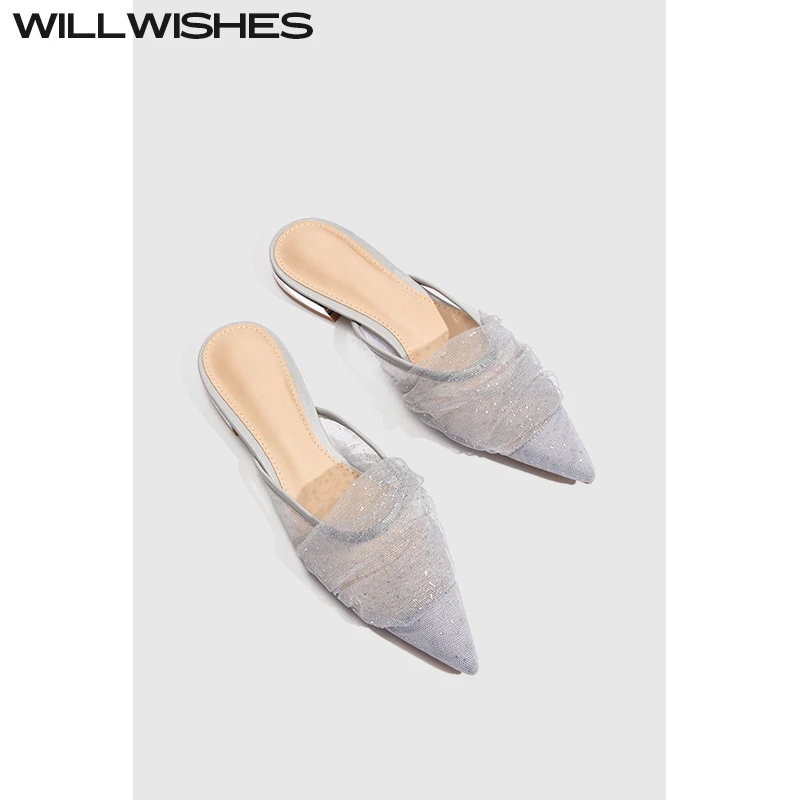 WILLWISHES/王玎设计女鞋2025春夏新款温柔风平底尖头外穿凉拖鞋