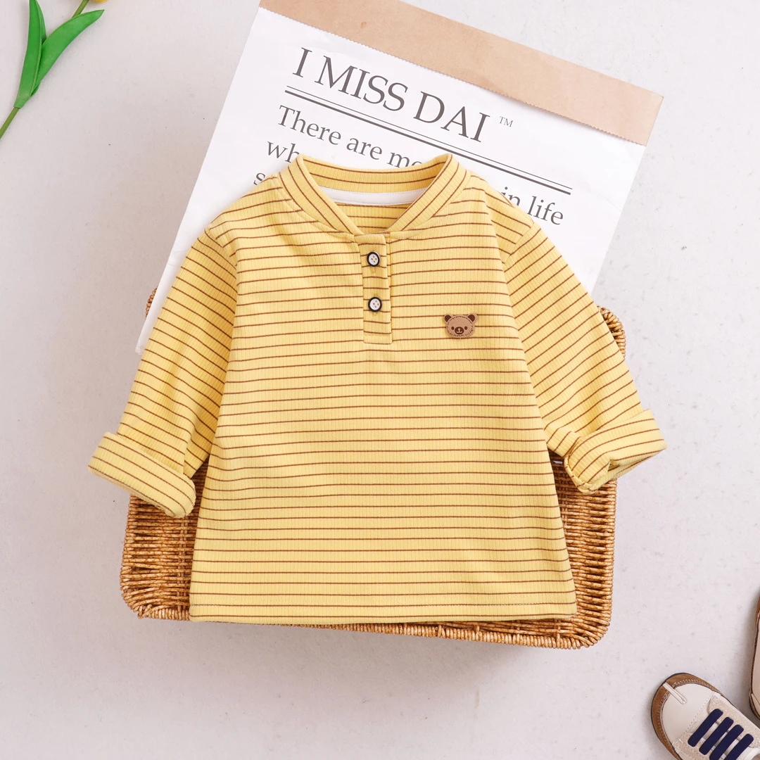 宝宝打底衫春秋季新款小童可爱条纹长袖上衣韩版婴儿内搭套头衣服