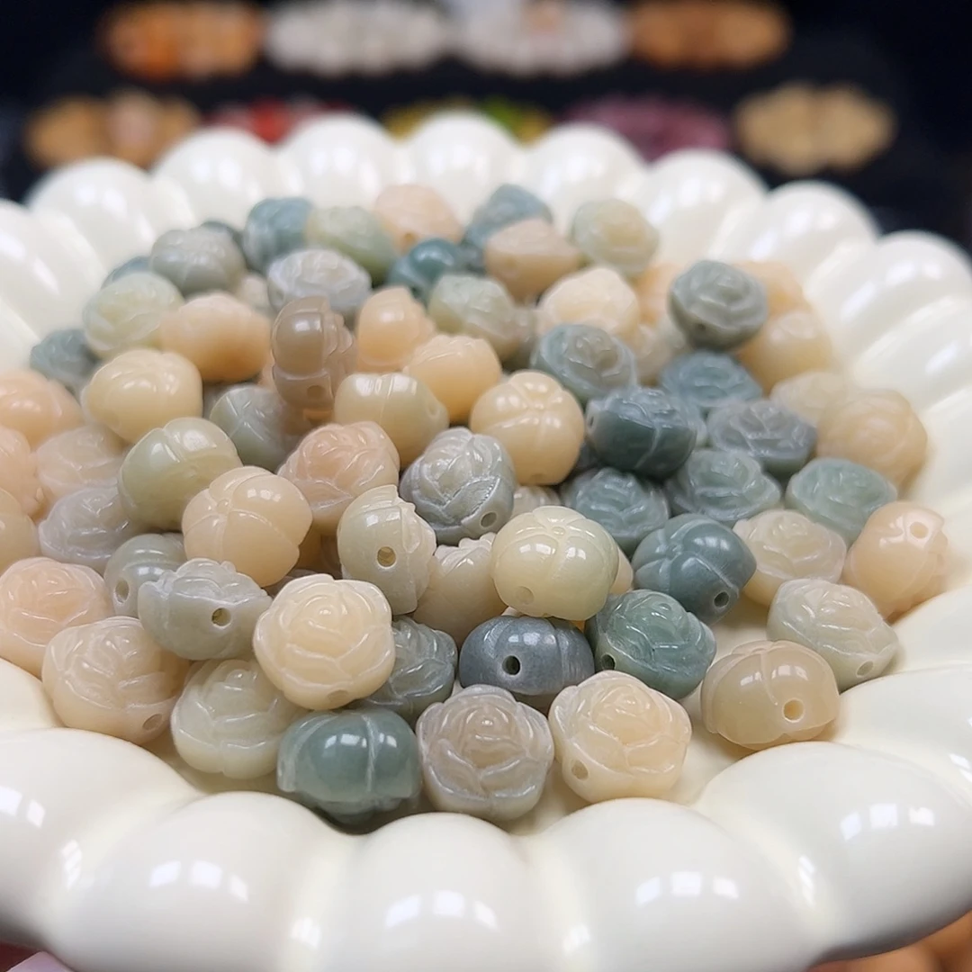 菩提根/象牙果手串卡12绿色山茶花30颗