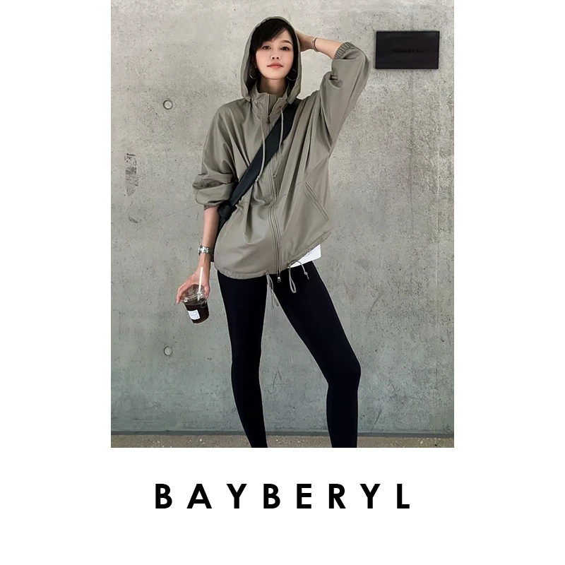 CC08-BAYBERYL老贝纸皮衣*薄柔软时尚抽绳休闲连帽秋外套PY5F1404