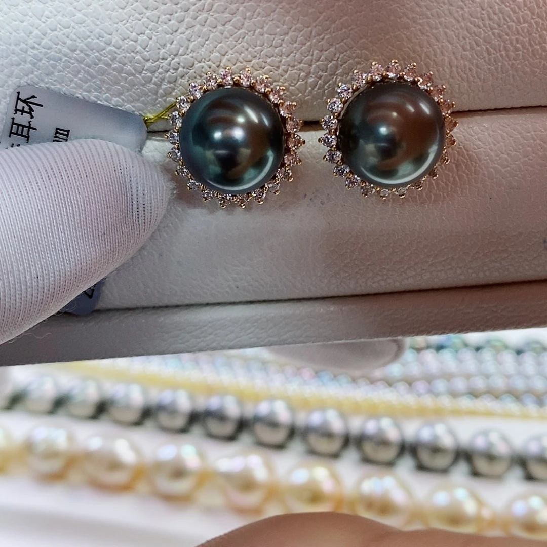 18K金镶嵌耳饰海水珍珠11-12