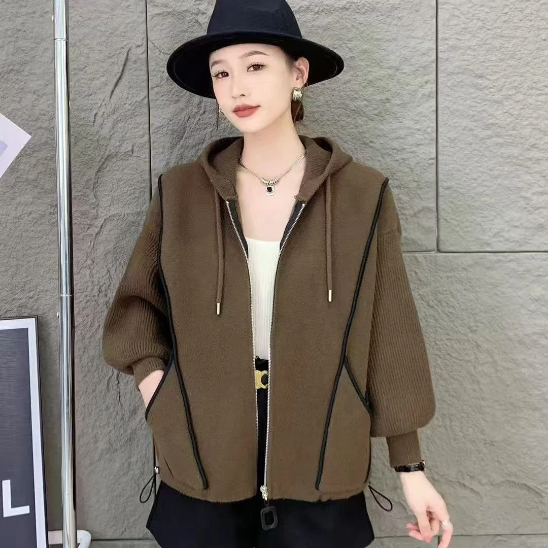 春秋连帽短款大码双面呢外套洋气时髦