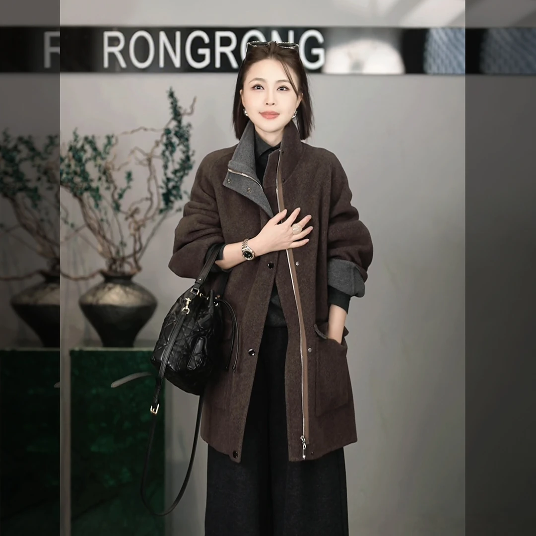 溶溶【暖调暮集】RONGRONG 绵羊毛山羊绒空气绒双面呢外套7255LRW