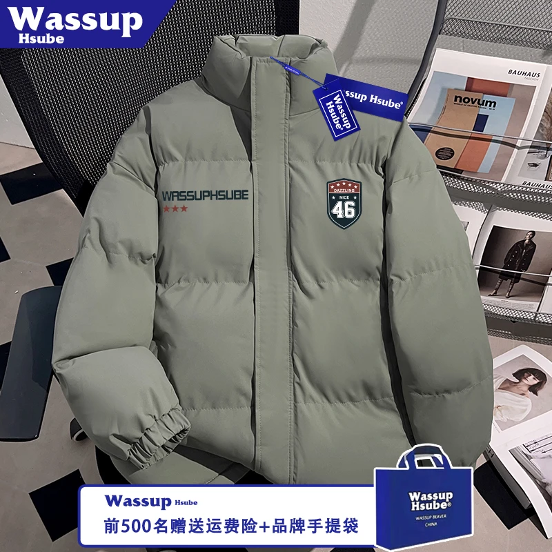 WASSUP HSUBE秋冬加厚加绒创意印花男女拉链保暖棉服防风潮酷外套