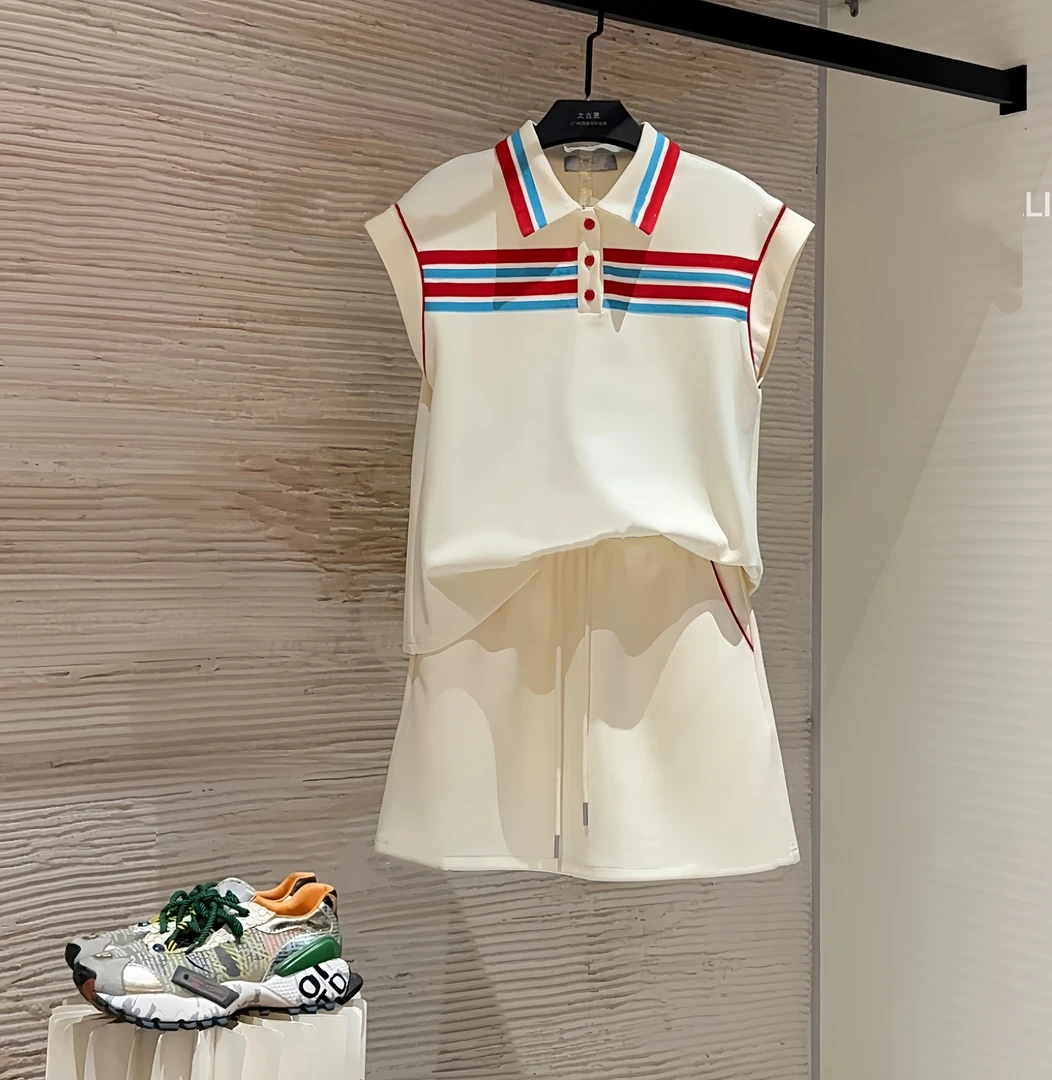 夏季新款翻领拼色气质短袖两件套大码微胖显瘦套装裙