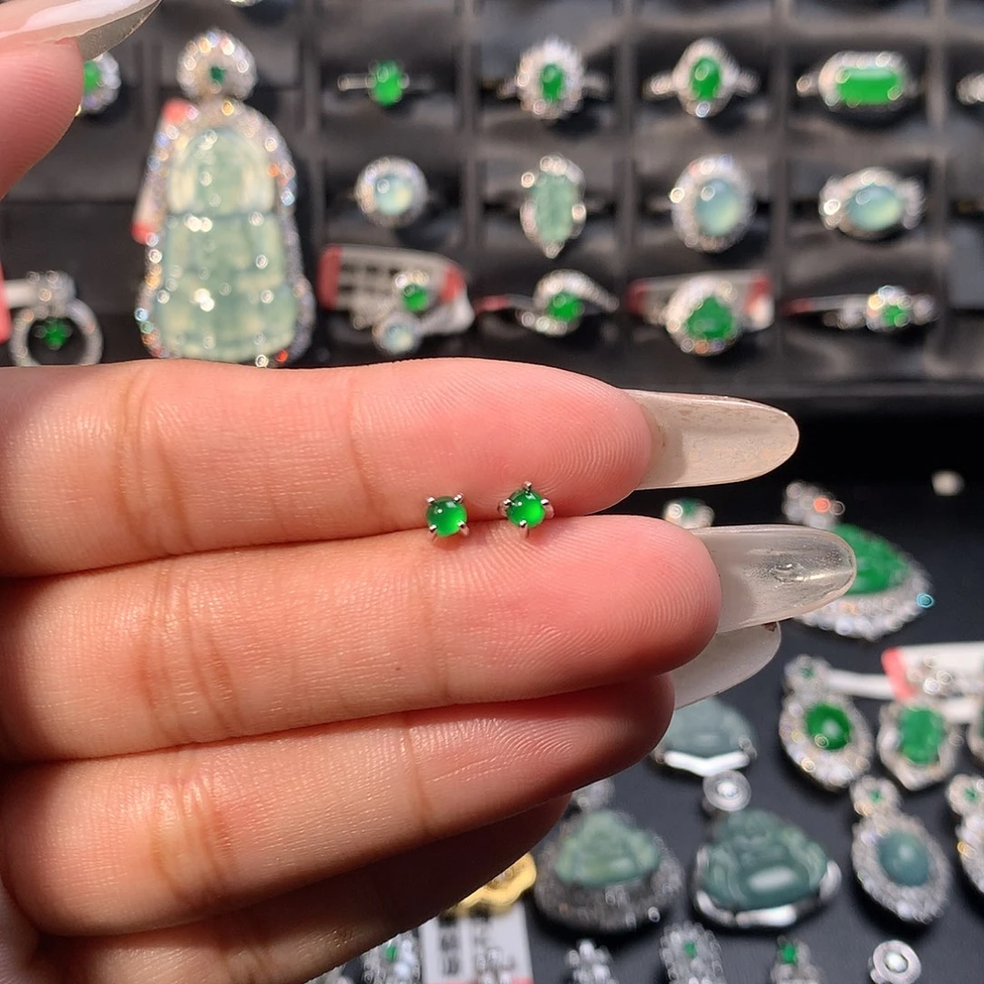 翡翠银S925镶嵌耳饰