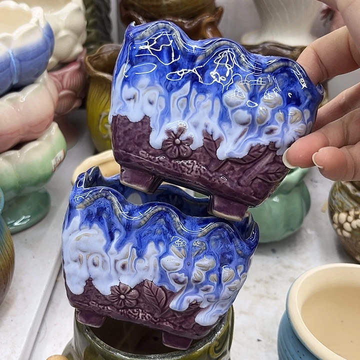 多肉绿植陶瓷花盆9.9包邮，有孔