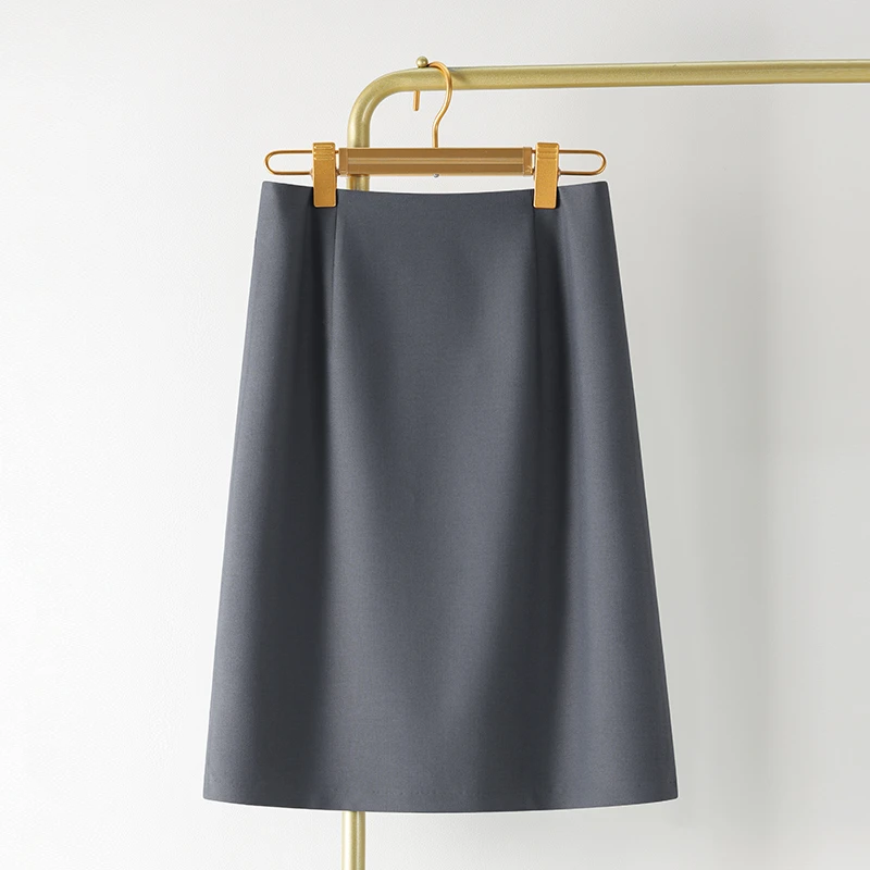 灰色西装半身裙女夏季2026新款通勤风小个子职业a字裙及膝后开叉