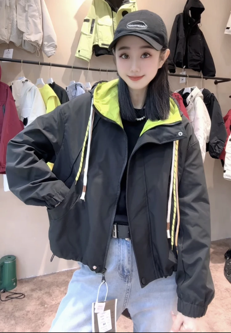 杨杨➕时尚潮流彩带连帽外套5128