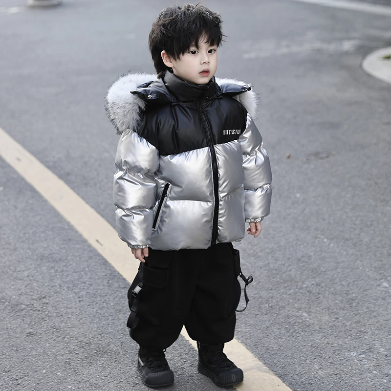 【现货】Jimmy妈童品 银河战士冬季儿童黑色拼接银光帽子可卸羽绒服