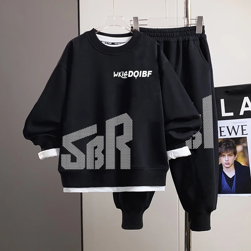 胖男童加肥加大秋装套装胖童卫衣秋季宽松圆领韩版男大童运动大码