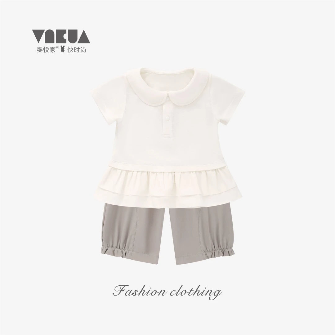 婴悦家夏季女宝宝时尚白色针织棉布polo短袖上衣88489+88490