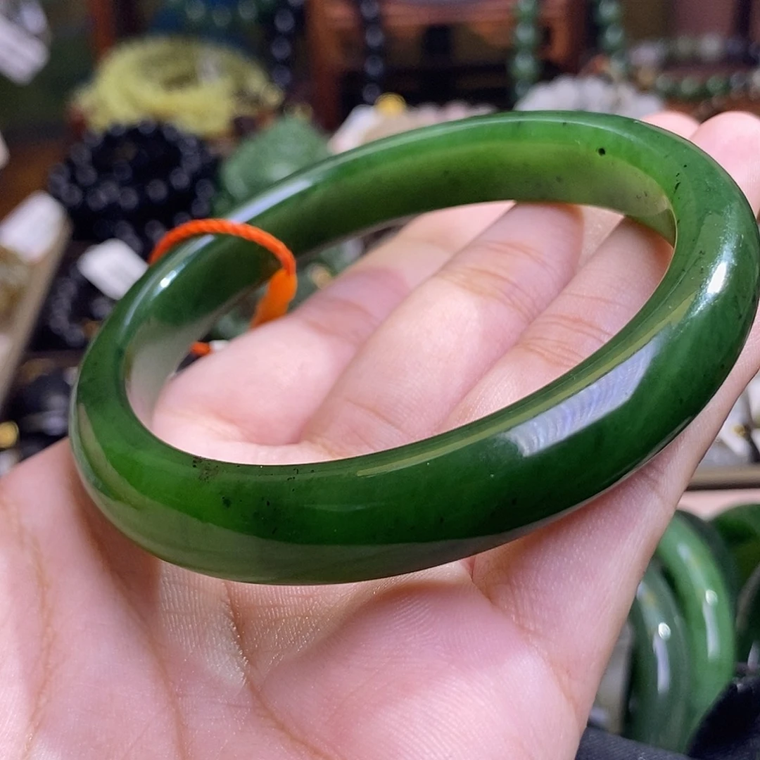 和田玉未镶嵌颈饰碧玉菠菜绿老矿料手镯63