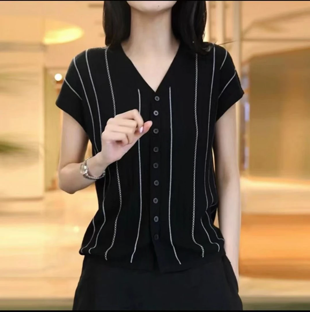 V领 夏季爆款假开衫 莱塞尔  桑蚕丝复古手工提花