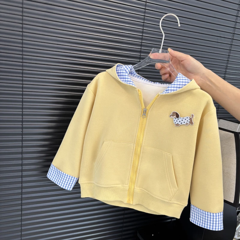 儿童春秋季新款卡通刺绣小狗连帽男童女童拉链可爱百搭卫衣外套潮