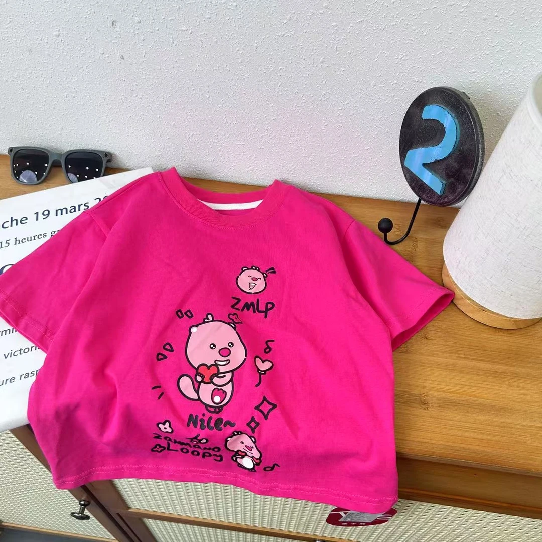 TX-2413 儿童夏季印花短袖韩版ol短袖T恤时尚圆领半袖宽松