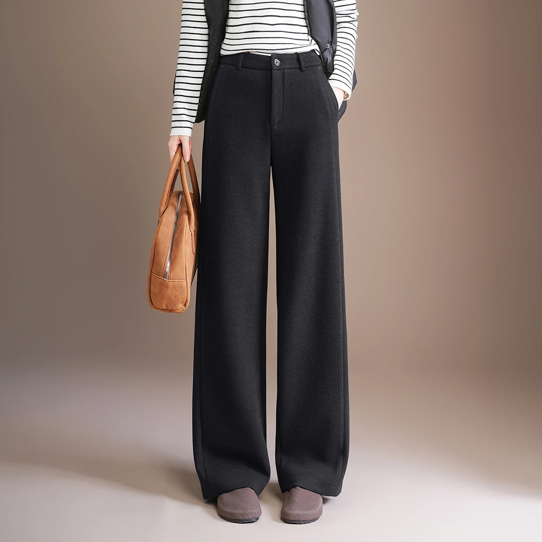 加厚羊毛呢西装直筒阔腿裤宽松女裤子秋冬垂感高级感休闲百搭长裤