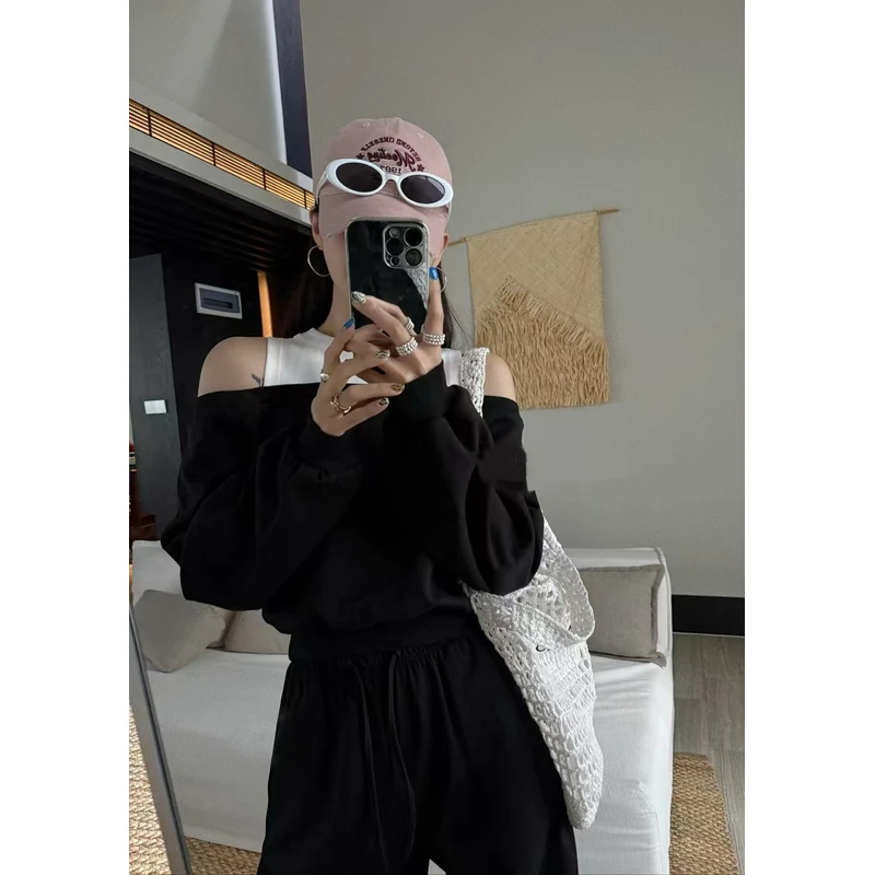 DD-103卫衣通勤假两件长袖常规短款宽松小众显瘦设计感百搭