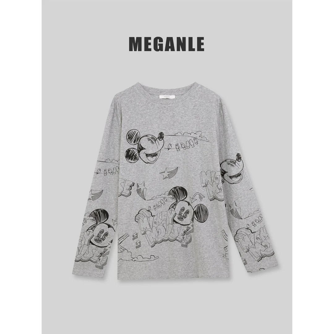 【米奇】MEGANLE 减龄趣味卡通涂鸦印花圆领长袖T恤2024246