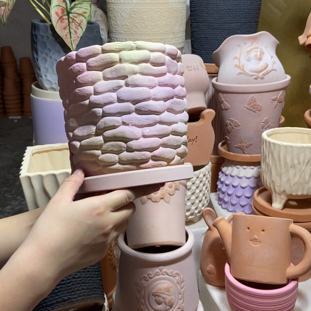 15×15彩色石头盆+雾化托 粗陶1个