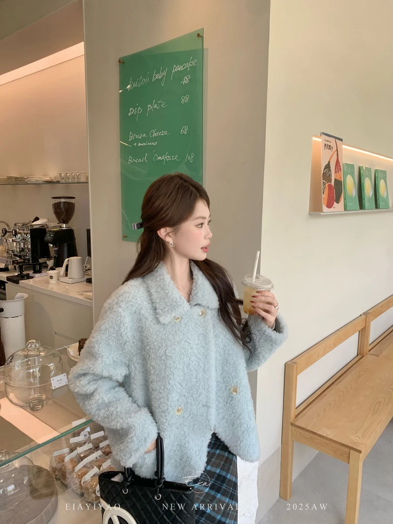 EIA一尧【海森堡少女】韩系气质仿羊毛皮草外套女ins风环保毛毛外套