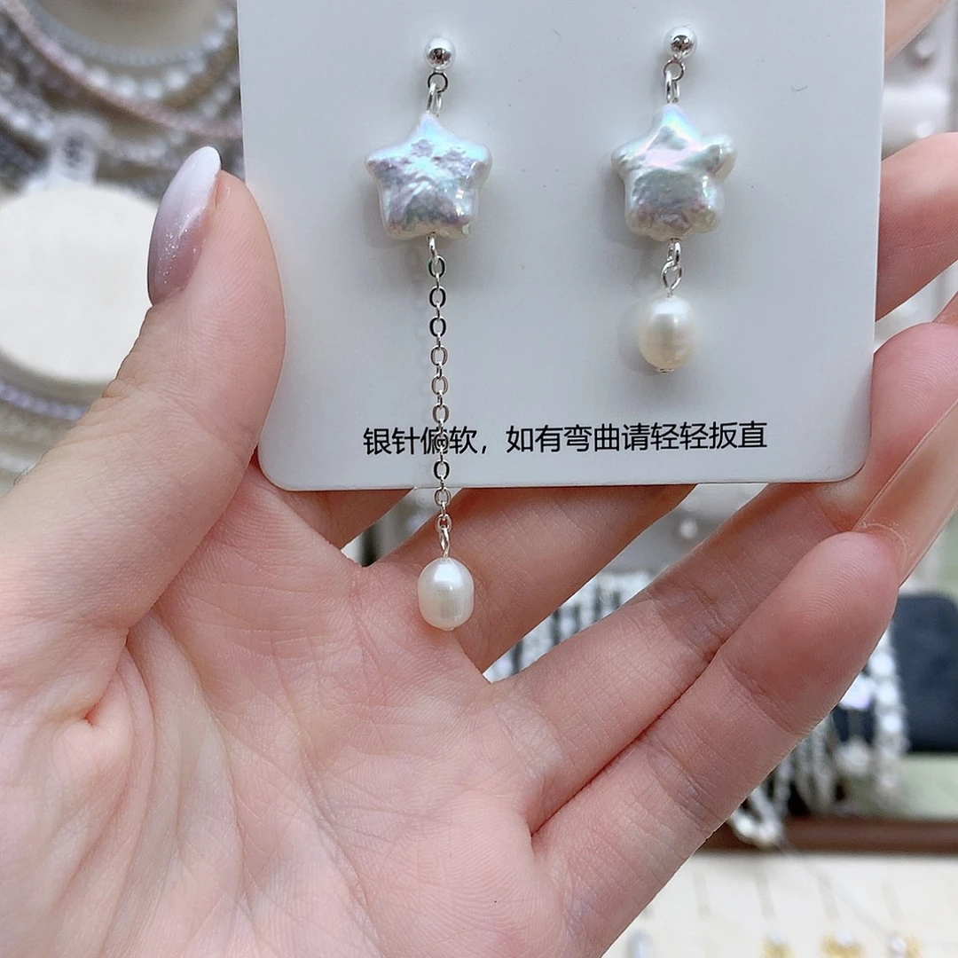 银S925镶嵌淡水珍珠耳饰