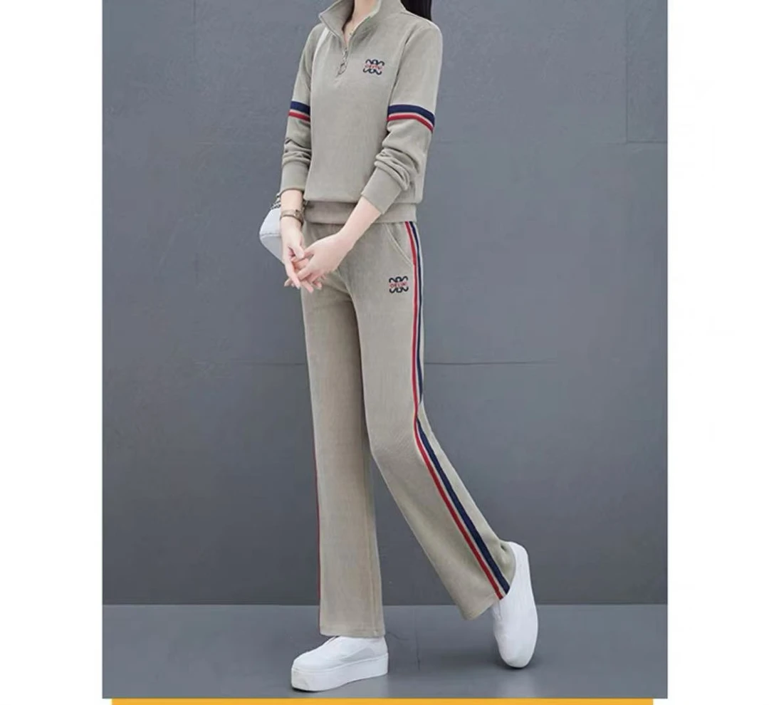 卡其731#半拉链立领两件套套装女休闲时尚百搭春秋（微瑕不tui）