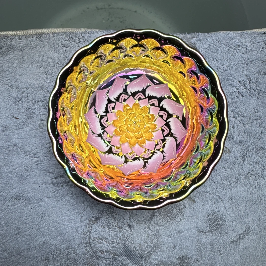 七彩粉金莲花杯 茶杯主人杯