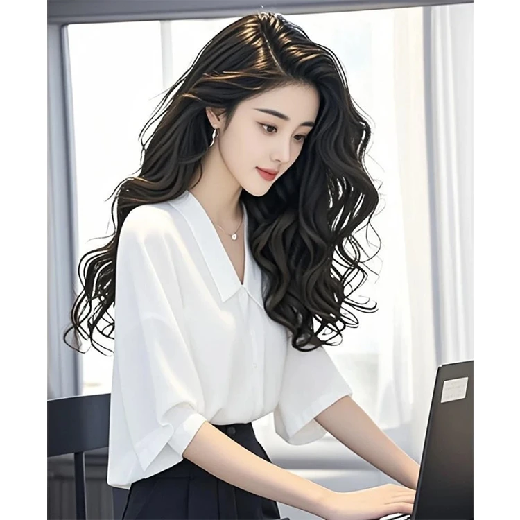 法式独特时尚洋气白色短袖衬衫女2025夏季新款气质高级感恬静上衣