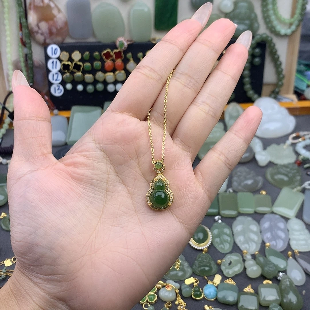 和田玉银S925镶嵌吊坠(不含链)
