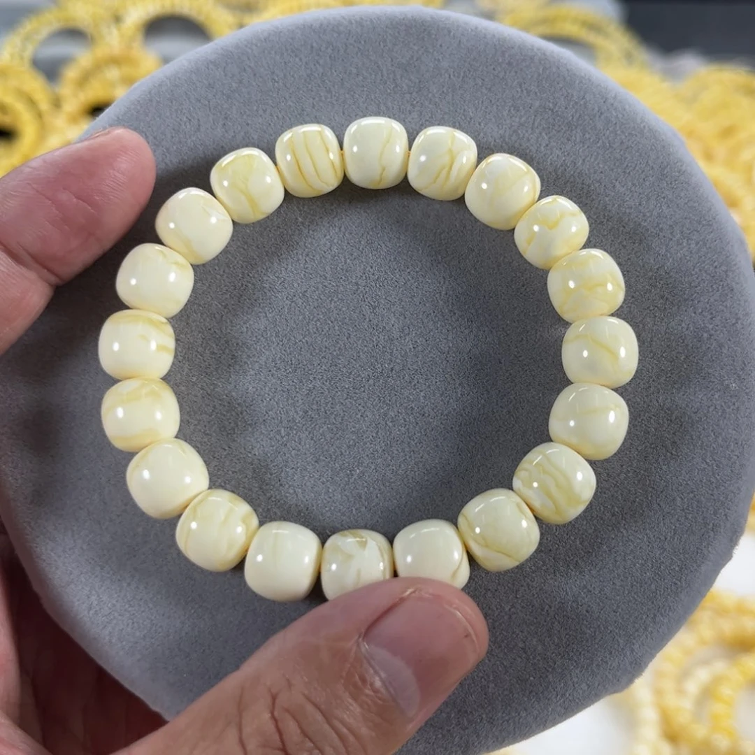 蜜蜡手串未镶嵌纯天然俄料瓷白金纹虎皮