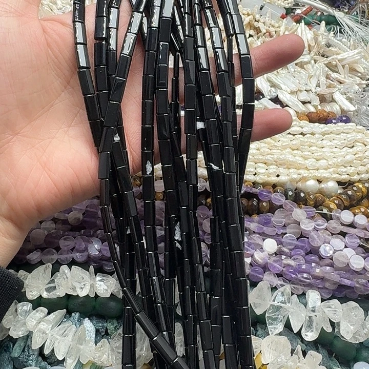 玛瑙/玉髓未镶嵌珠宝半成品一条6x12mm黑玛瑙双孔