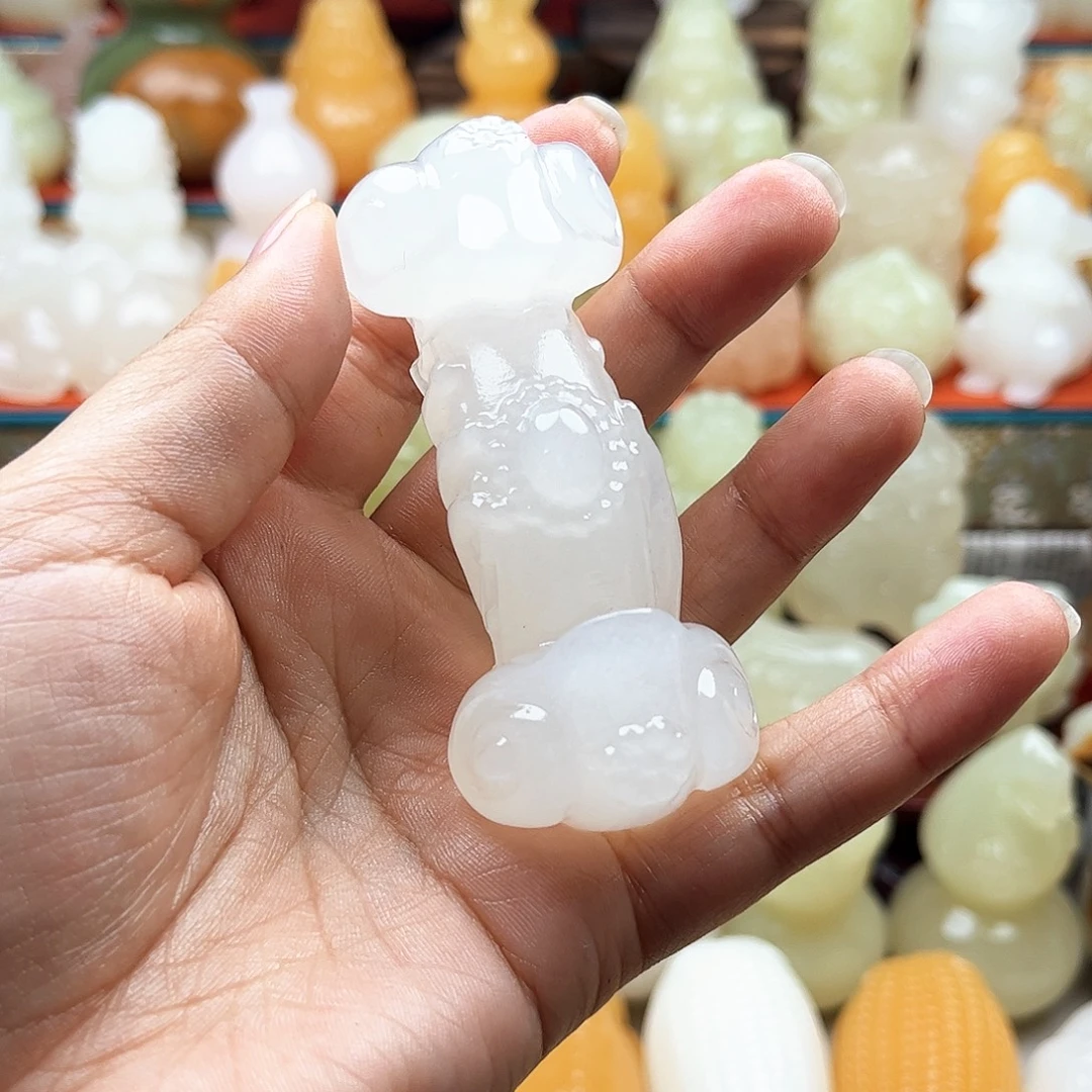 止***语石材如意手把摆件