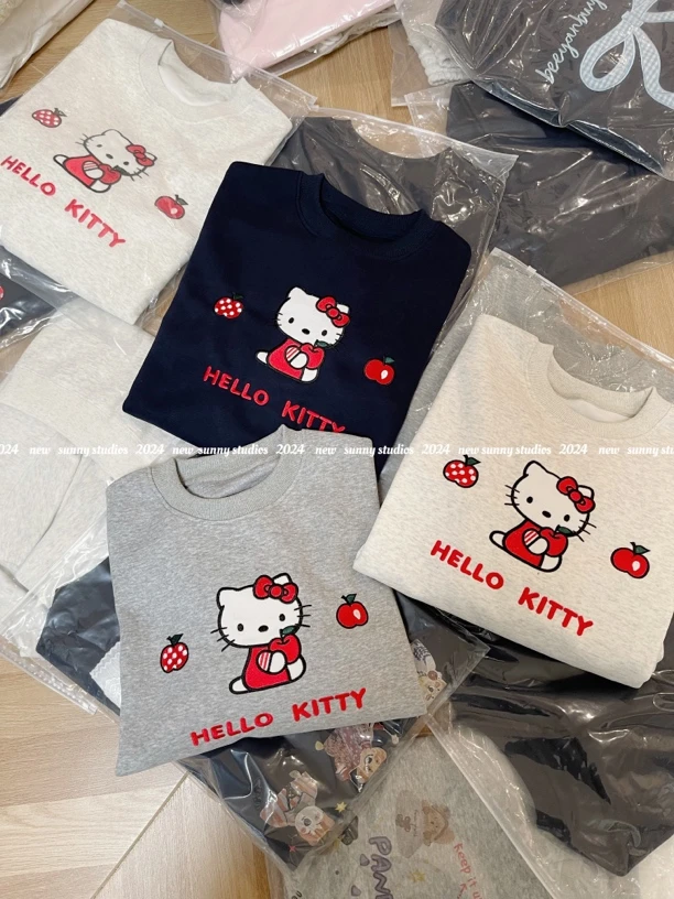 春季新款kitty刺绣圆领卫衣减龄上衣韩系甜美百搭宽松版