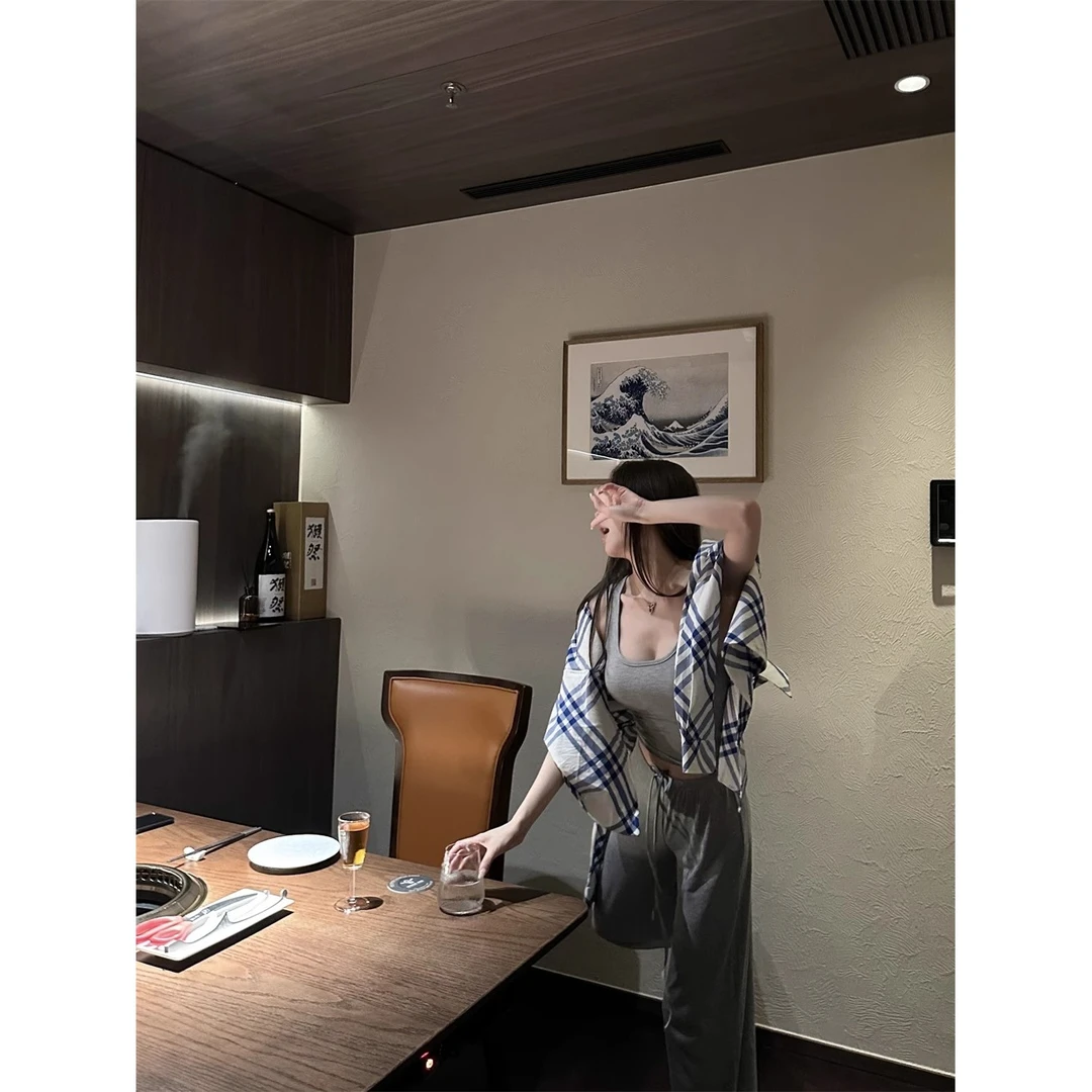 old money 老钱风蓝白格纹衬衫 多种穿法外套防晒衣